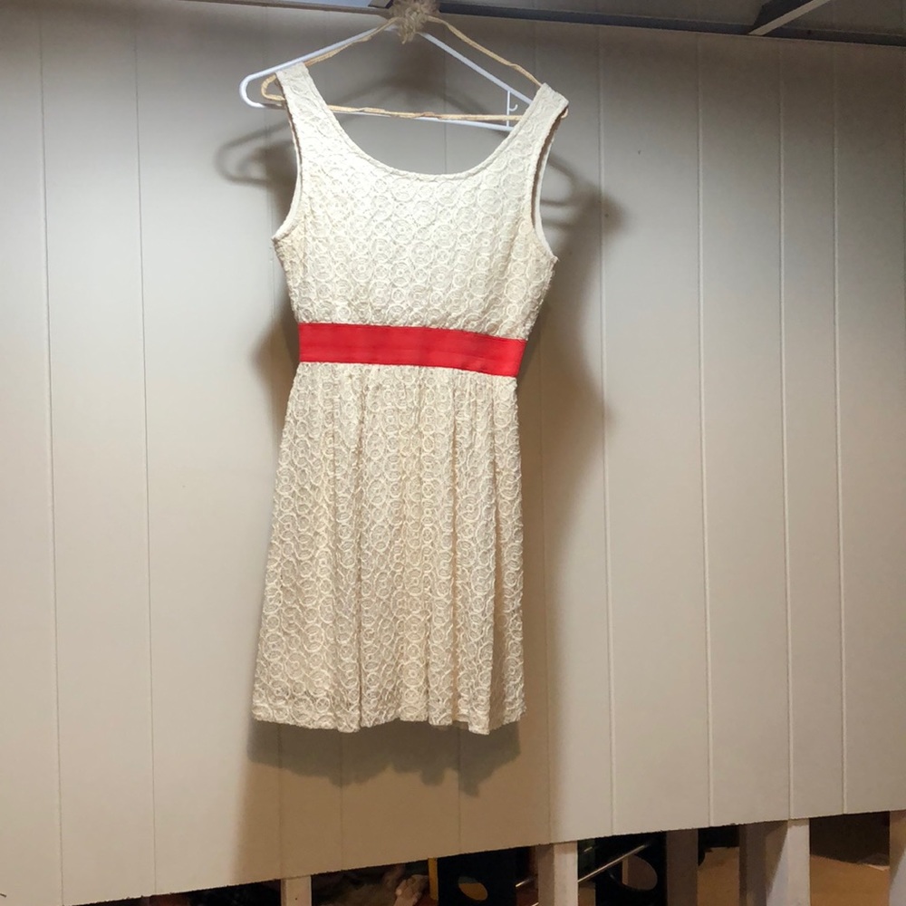 Cream and red lacy mini